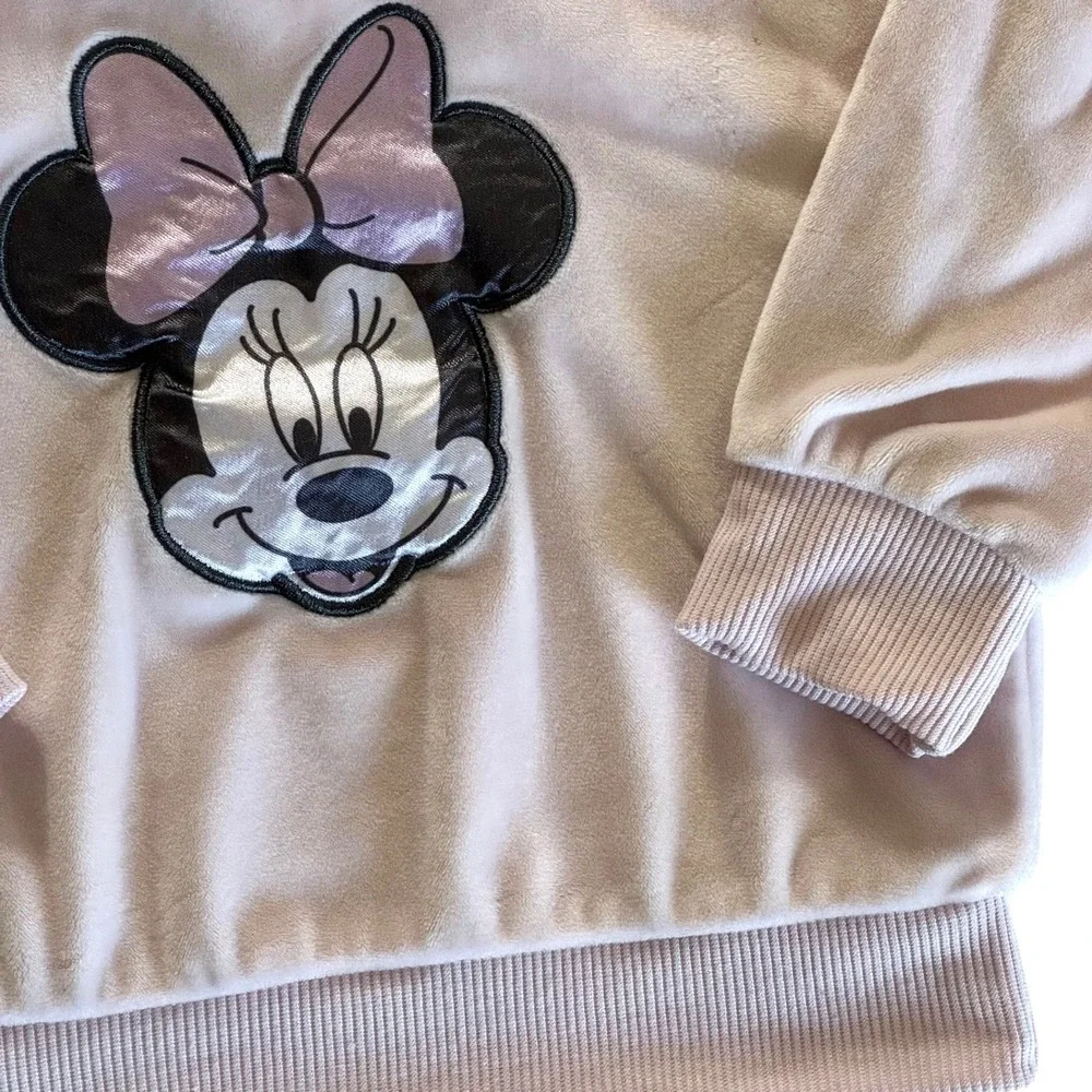 Disney Minnie Mouse Pink Velour Hoodie 3D Ears Metallic‎ Bow Baby Girl 18M